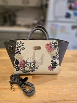 Bioworld Star Wars Boba Fett Floral Satchel Top Handle Bag, Detachable Strap