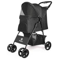 Pet Stroller for Small Dogs Cats with Storage Basket Cup Holder, Black