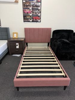Pink Upholstered Twin Bed Frame