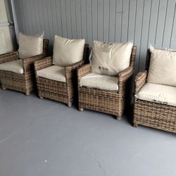 4 outdoor patio woven club chairs with cushions