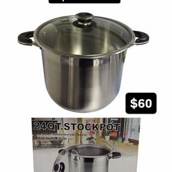 olla nueva de 24qt acero inoxidable con tapa de vidrio