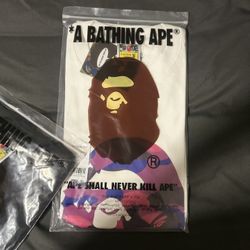 Bape T Shirt White Mix With Pink And Purple