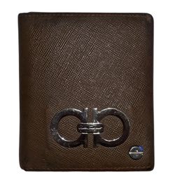 Pre-Owned Salvatore Ferragamo Brown Leather Card Holder Wallet ID Gancini Italy