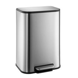 30L Stainless Steel Garbage Can With Lid, Step-On Pedal And Inner Bucket, Rectangular Trash Can