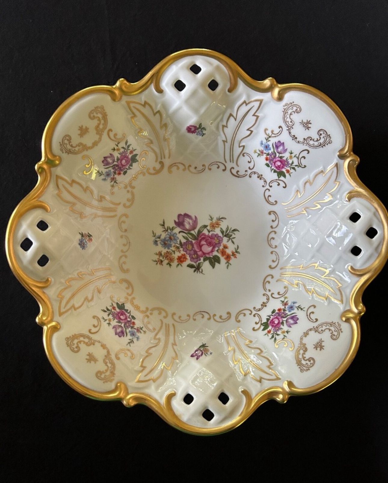 VTG Reichenbach German -Floral Pierced Porcelain 