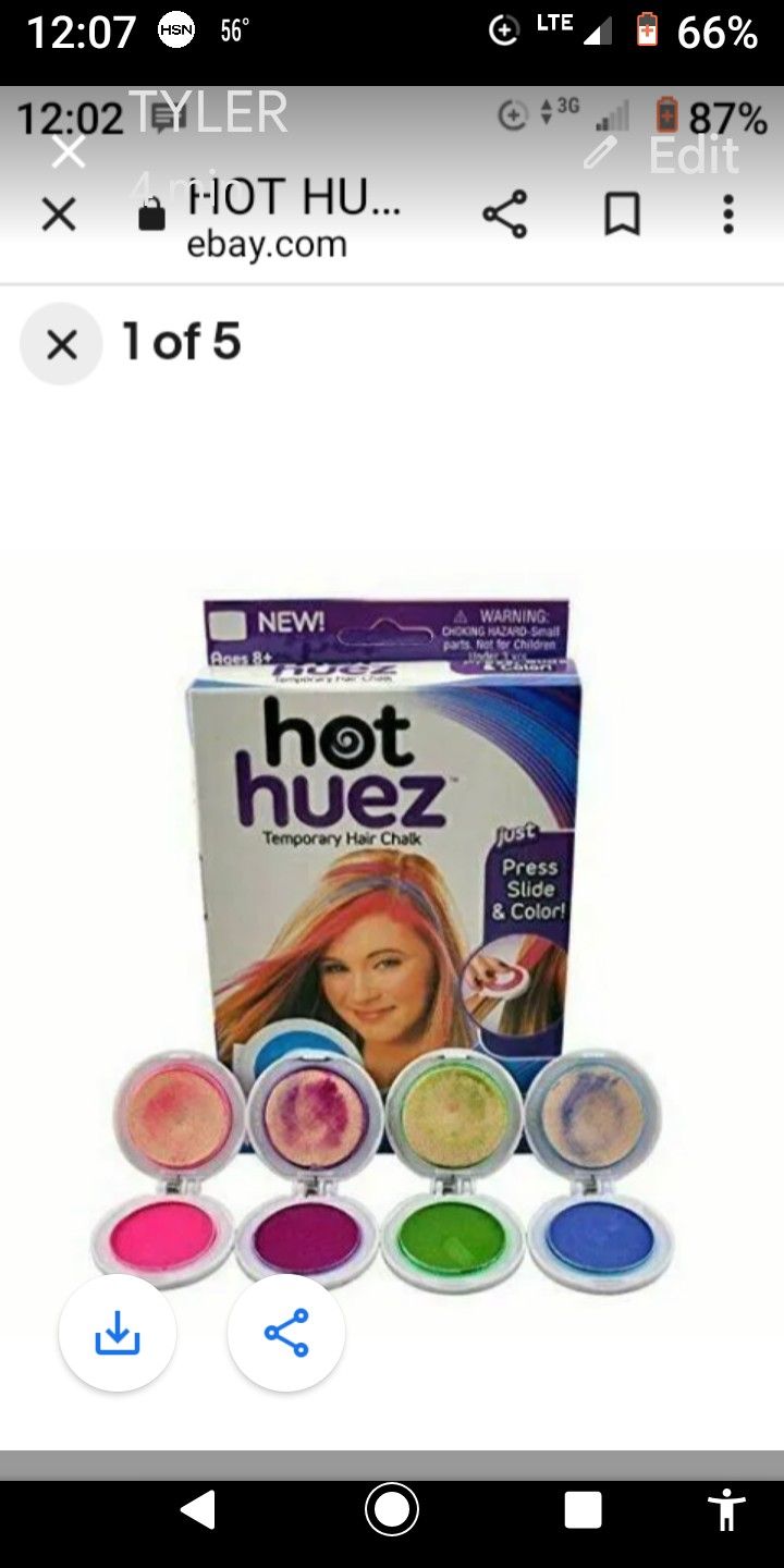BRAND NEW IN PACKAGE AS SEEN ON TV HOT HUES TEMPORARY HAIR CHALK - 4 PACK - AGES 8+