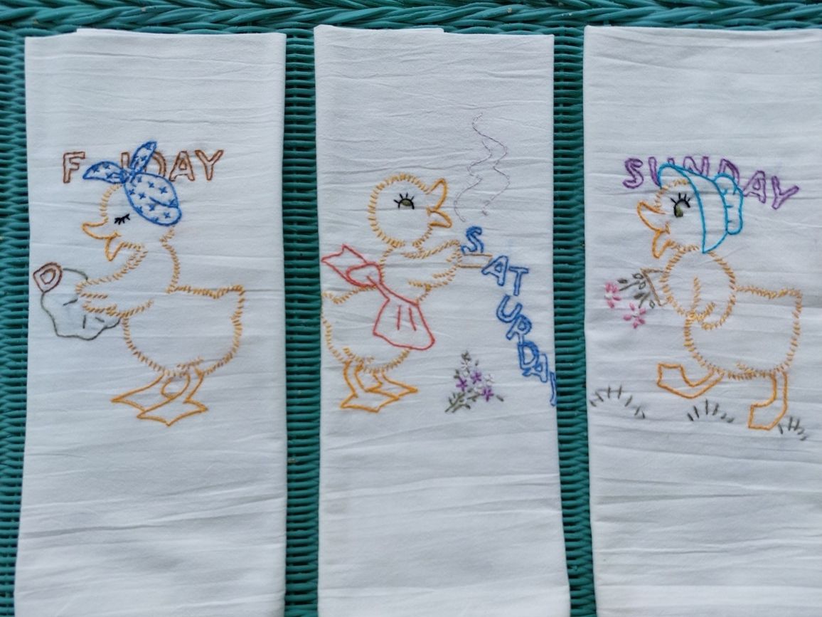 Hand Embroidered Dish Towels  Ducks 