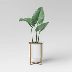 12.1" Iron Indoor Outdoor Planter Pot With Brass Stand