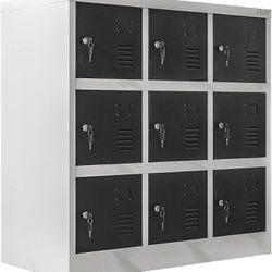Metal Locker Storage Cabinet with 9 Doors, 36‘’H Cabinet Organizer for School, Gym, Home and Office (Black Door) - Assembly Required
