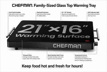 CHEFMAN FAMILY-SIZED GLASS TOP WARMING TRAY