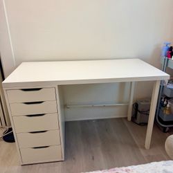 White 5-Drawer Desk Vanity 47” x 24”