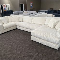 Super Soft Cream White Corduroy Sectional Couch 