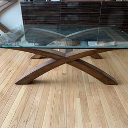 54inch Glass Top Wood Base Coffee Table