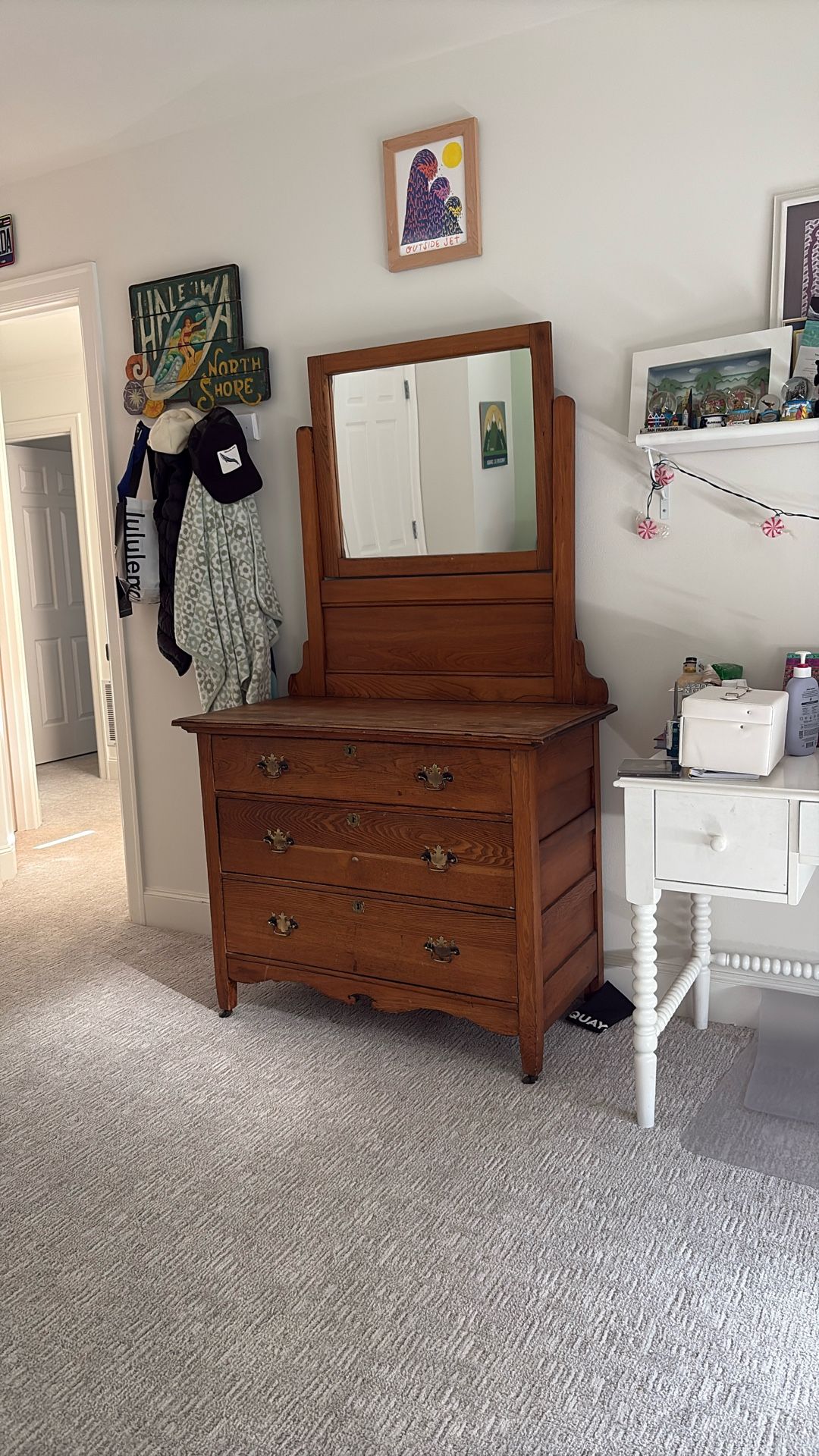 Antique Wood Dresser With Mirror