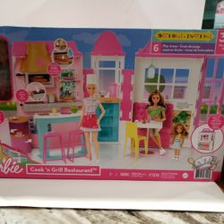 Barbie Cook ‘n Grill Restaurant Playset Doll, 30+ Pieces & 6 Play Areas

