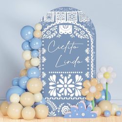 6ft Cielito Lindo Arch Backdrop Cover, Blue Mexican Talavera Floral Arch Covers for Cielito Lindo Baby Shower Wedding Birthday Bridal Shower, 2-Sided 