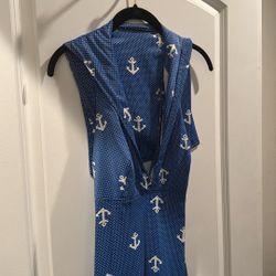 Vintage Blue Anchor Dress With White Pokadots 