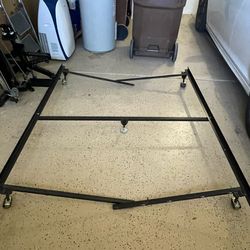 Basic Queen Size Bed Frame with Caster Wheels and Wheel Locks