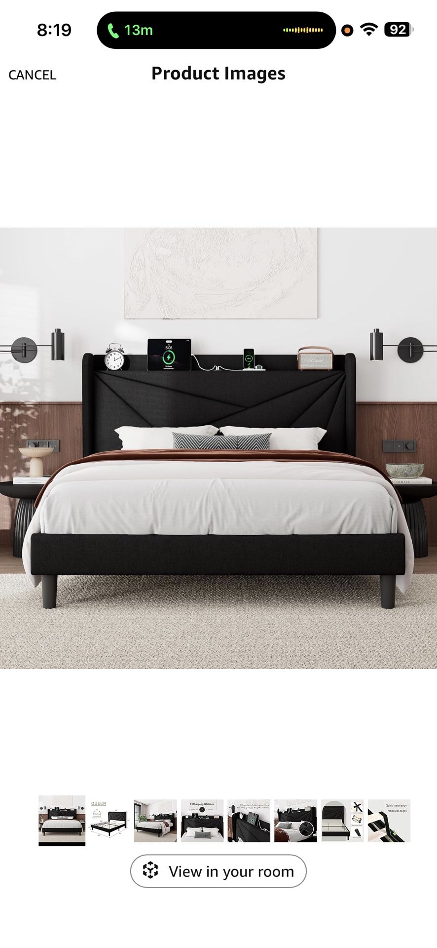 QUEEN SIZE BED FRAME WITH CHARGING STATION