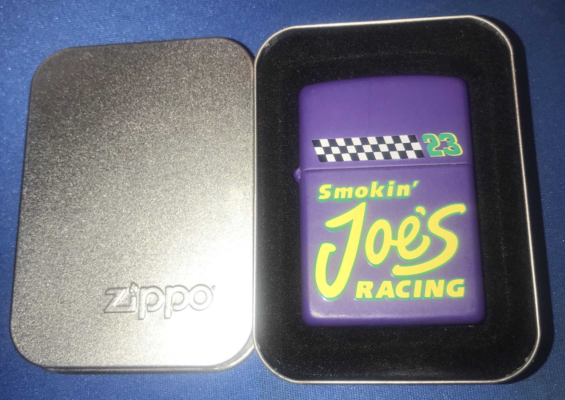 Vintage Sept 1995 Camel Racing Joe Purple Zippo LIGHTER IN TIN CASE 24 Years Old