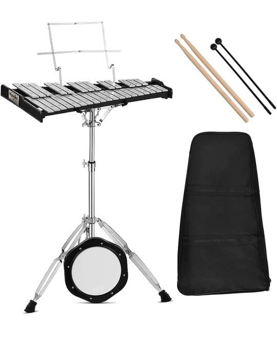 Mendini by CECILIO Student Beginner Glockenspiel Bell Kit with Muted Practice Pad, a Pair of Glockenspiel Mallets, Wooden Drum Sticks, Xylophone