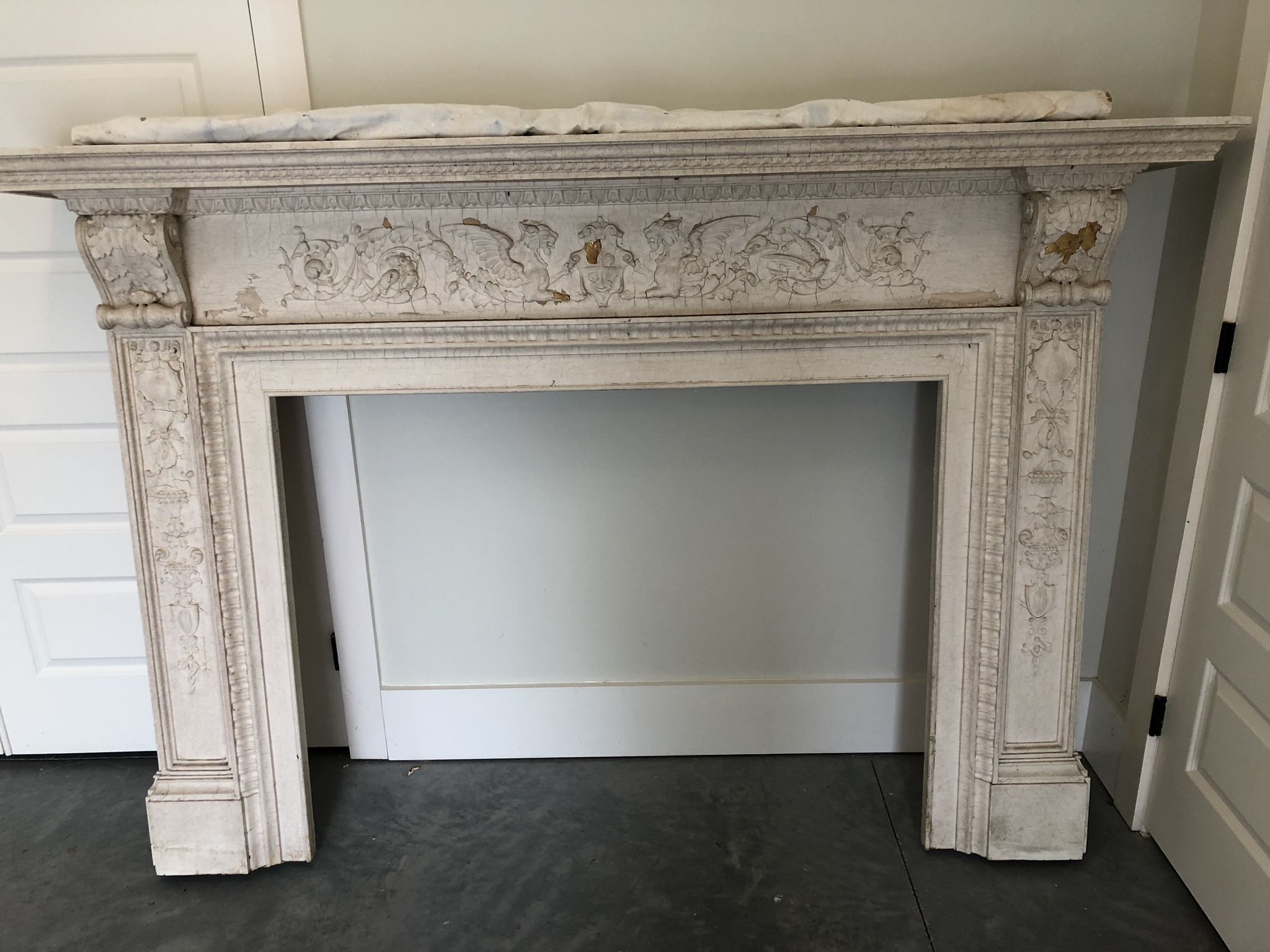 Locally Salvaged Wood Mantle w/ Gold Leaf