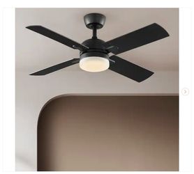 Hampton Bay Letta 42 in. LED Indoor Matte Black Downrod Ceiling Fan - New