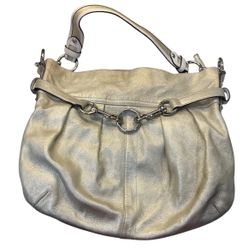 COACH H05S-8B33 SOFT METALLIC GOLD LEATHER TOP ZIP HOBO SHOULDER BAG 12"HX14"L