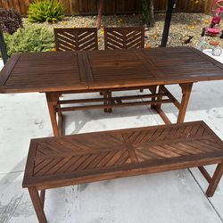 Outdoor Wooden Patio Dining Set – Extendable Table + 2 Chairs and bench