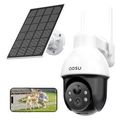 AOSU Solar Security Camera Wireless Outdoor System, 3K/5MP Battery Powered WiFi Camera for Home Security, Panoramic PTZ, Auto Tracking, Human/Vehicle 