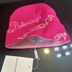 Balenciaga Pink Allover Logo Beanie 