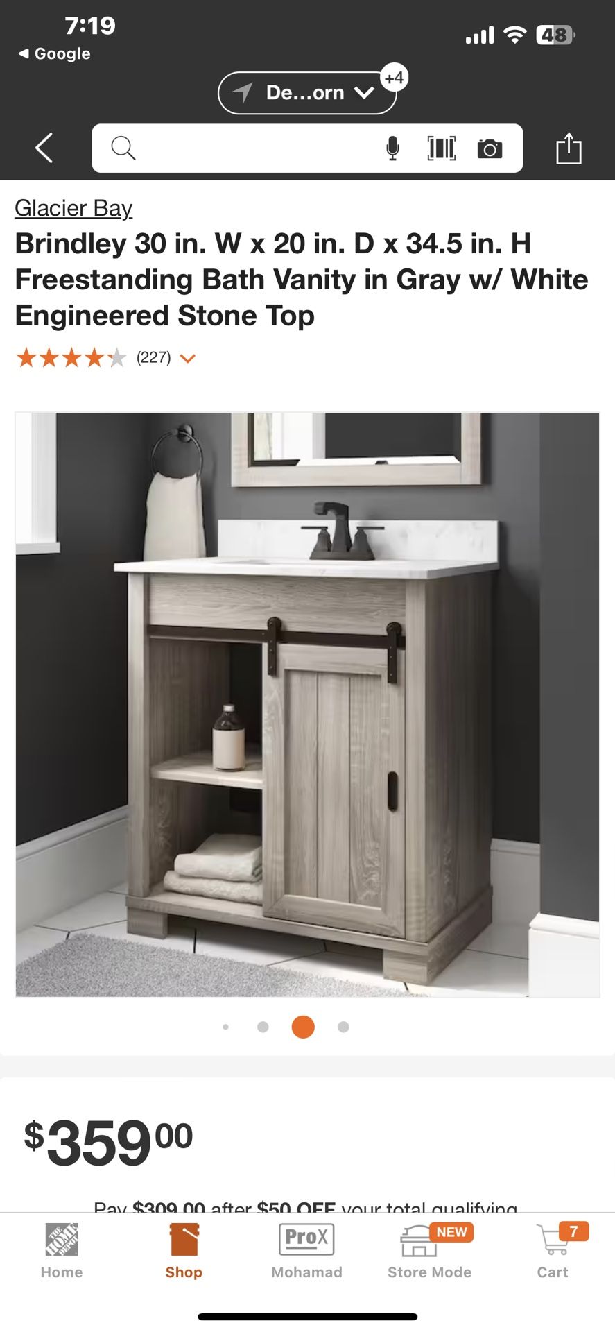 Glacier Bay Brindley 30 in W x 20 in D x 35 in H Single Sink Freestanding  Vanity in Gray w/ Veined White Engineered Stone Top HDBD30VG - The Home