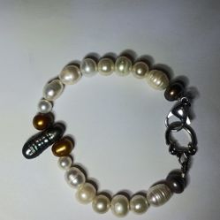 7.5 " BRAND NEW COPPER, BEIGE & PLUMB PEARLS BRACELET 😍❤️😍