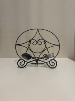 Decorative Metal Scrollwork Napkin Holder with Utensil Motif