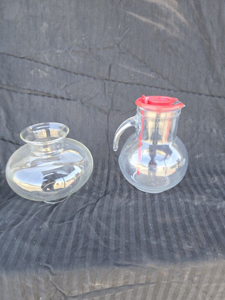 Hurricane Lamp glass top & Glass Ice Tea Pitcher