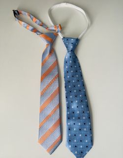 2-Piece Boys Pre-Tied Adjustable Tie Set – Hisdern Striped & Blue Geometric