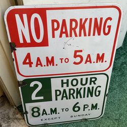Porcelain Coated  “No Parking/2hr Parking”sign.   Vintage/ Antique 