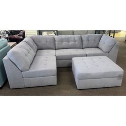 Light Grey Linen 5 Piece Sofa Sectional With Ottoman