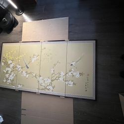 Wall Picture Of Birds, Flowers, Trees, Fish In The Pond