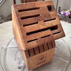 WÜSTHOF 15-Slot Wooden Knife Block Trident Logo Large Cutlery Storage Holder