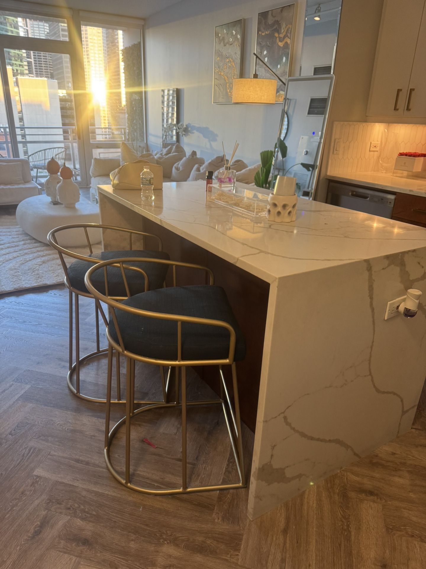 Gold And Peacock Blue Island Stools \ Chairs