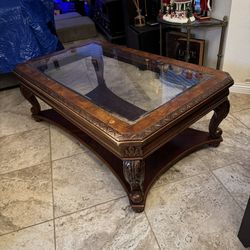 Coffee Table Solid Wood With Glass Top