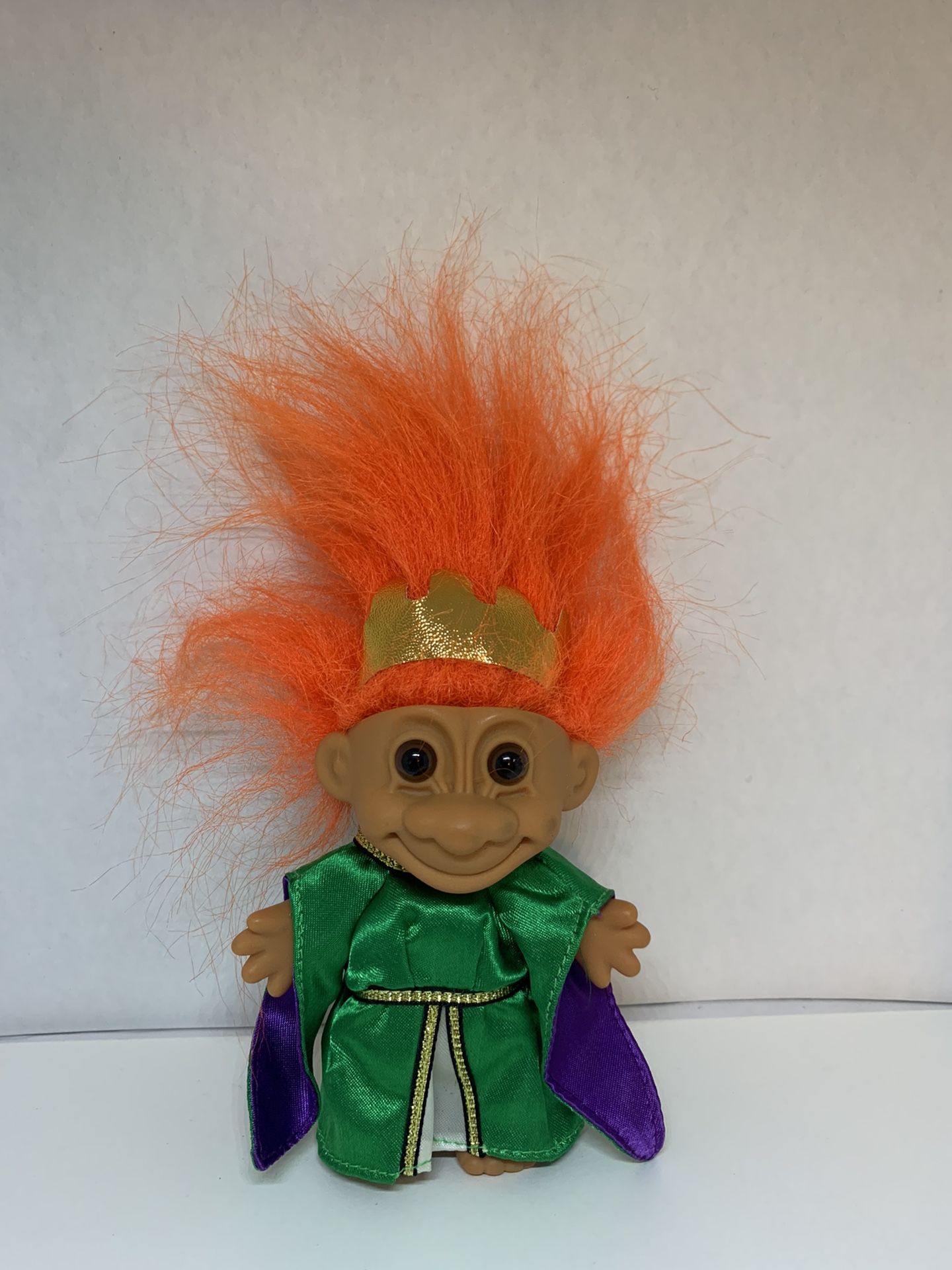 Vintage 1990s RUSS Troll Doll Rare Orange Haired Brown Eyes Queen Royalty Gold