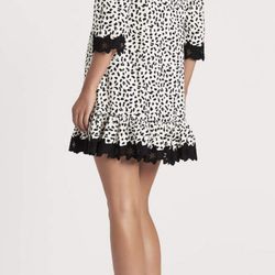 New Rebecca Taylor La Vie Jaguar Print Dress XS Black White Lace Trim