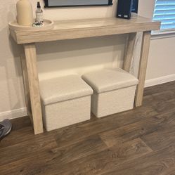 Entryway Table Modern Farmhouse Beige Whitewash Wood