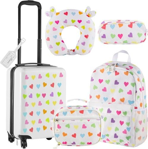 6 Piece Rolling Luggage Set Backpack Lunch bag Pillow Case