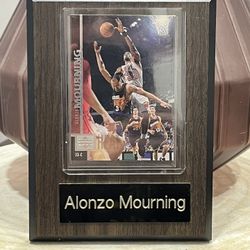 VINTAGE 1997-98 Upper Deck Alonzo Mourning #67 Miami Heat Basketball Card Wood Plaque