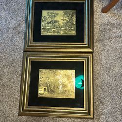 Vintage Set (2) Foiled, Etched  Framed Signed Lionel Barrymore