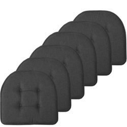 Sweet Home Collection Chair Cushion Memory Foam Pads Tufted Slip Non Skid Rubber Back U-Shaped 17" x 16" Seat Cover, 6 Pack, Charcoal Gray 