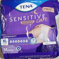 TENA Sensitive Care Overnight Underwear, XL, 56 Count (Waist Size 39in-52in)